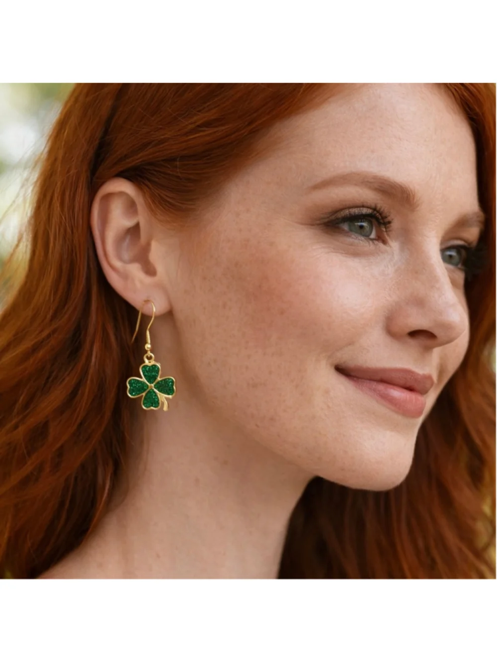 NEW Gold Green Shamrock Clover Dangle French Hook St. Patrick’s Day Earrings NWT